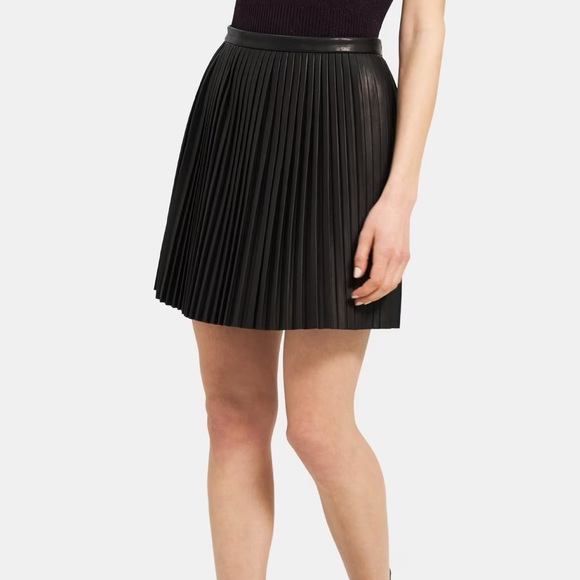 Theory Leather Pleated Mini Skirt - Picture 3 of 5